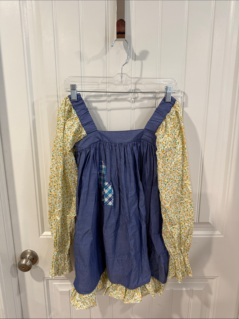 Weissman Blue Pinafore Dress with Yellow Floral Sleeves